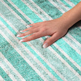 3' X 5' Turquoise And Teal Striped Shag Washable Area Rug With UV Protection - HomeRoots - Flyclothing LLC