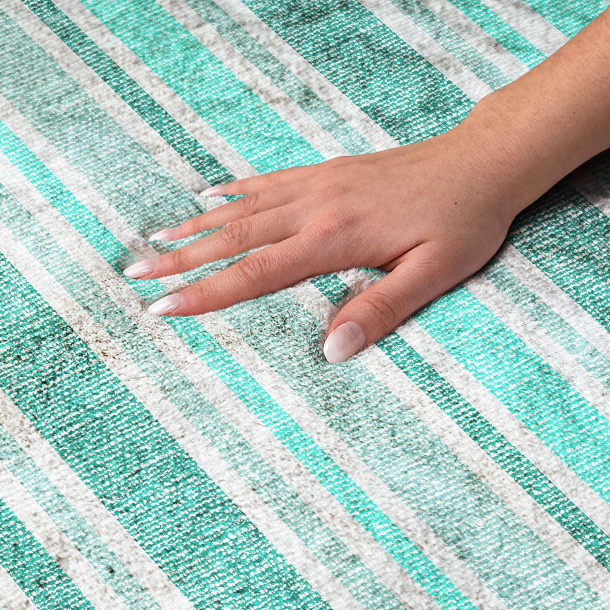 3' X 5' Turquoise And Teal Striped Shag Washable Area Rug With UV Protection - HomeRoots - Flyclothing LLC