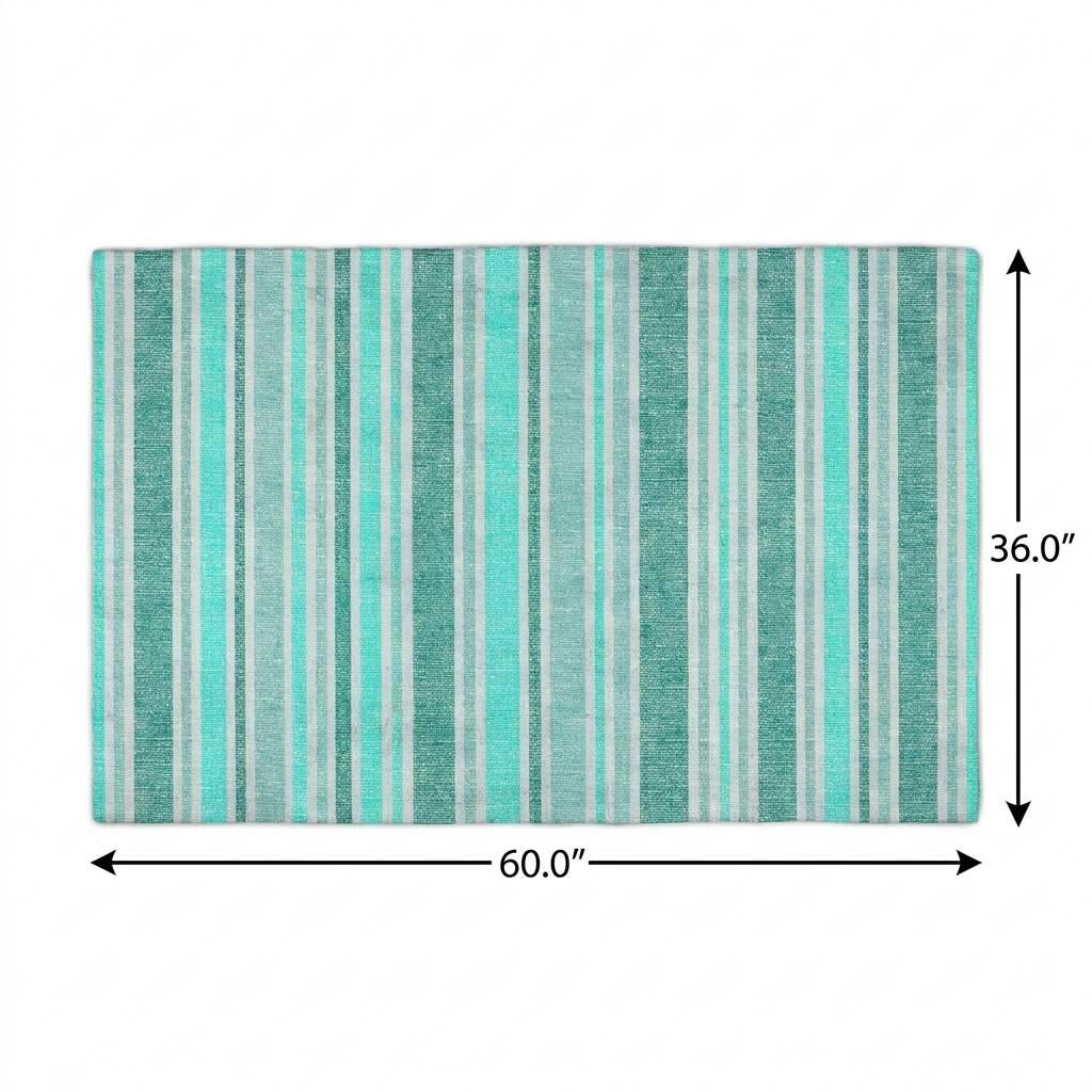 3' X 5' Turquoise And Teal Striped Shag Washable Area Rug With UV Protection - HomeRoots - Flyclothing LLC