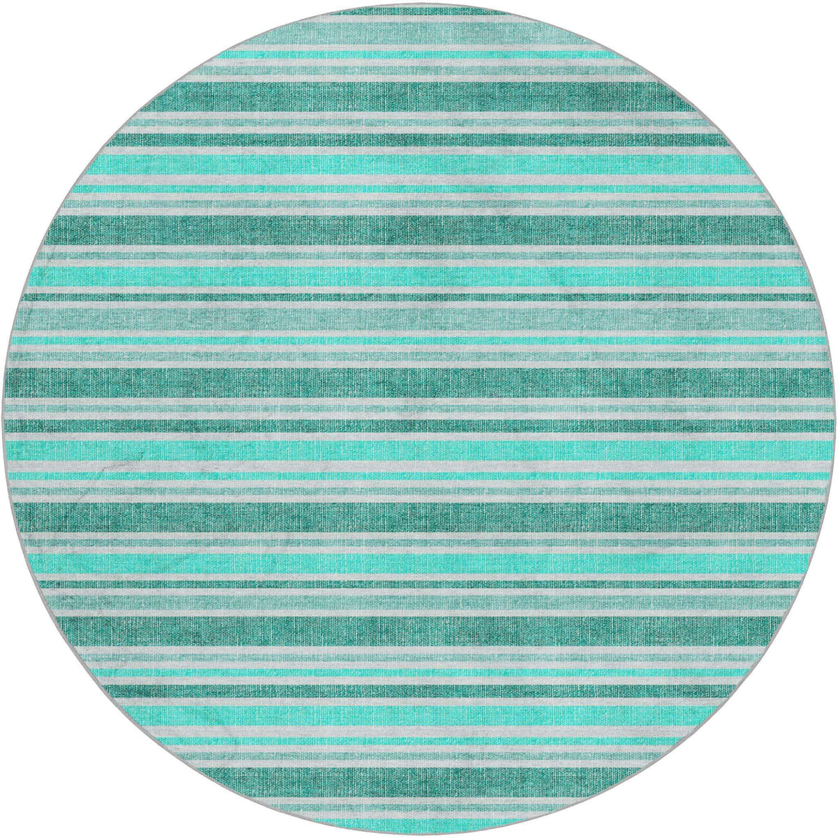 8' Turquoise And Teal Striped Shag Washable Round Rug With UV Protection - HomeRoots - Flyclothing LLC