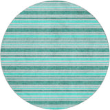 8' Turquoise And Teal Striped Shag Washable Round Rug With UV Protection - HomeRoots - Flyclothing LLC