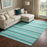 8' X 10' Turquoise And Teal Striped Shag Washable Area Rug With UV Protection - HomeRoots - Flyclothing LLC