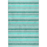 8' X 10' Turquoise And Teal Striped Shag Washable Area Rug With UV Protection - HomeRoots - Flyclothing LLC