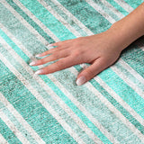 8' X 10' Turquoise And Teal Striped Shag Washable Area Rug With UV Protection - HomeRoots - Flyclothing LLC