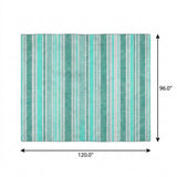 8' X 10' Turquoise And Teal Striped Shag Washable Area Rug With UV Protection - HomeRoots - Flyclothing LLC