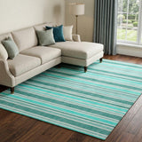 10' X 14' Turquoise And Teal Striped Shag Washable Area Rug With UV Protection - HomeRoots - Flyclothing LLC