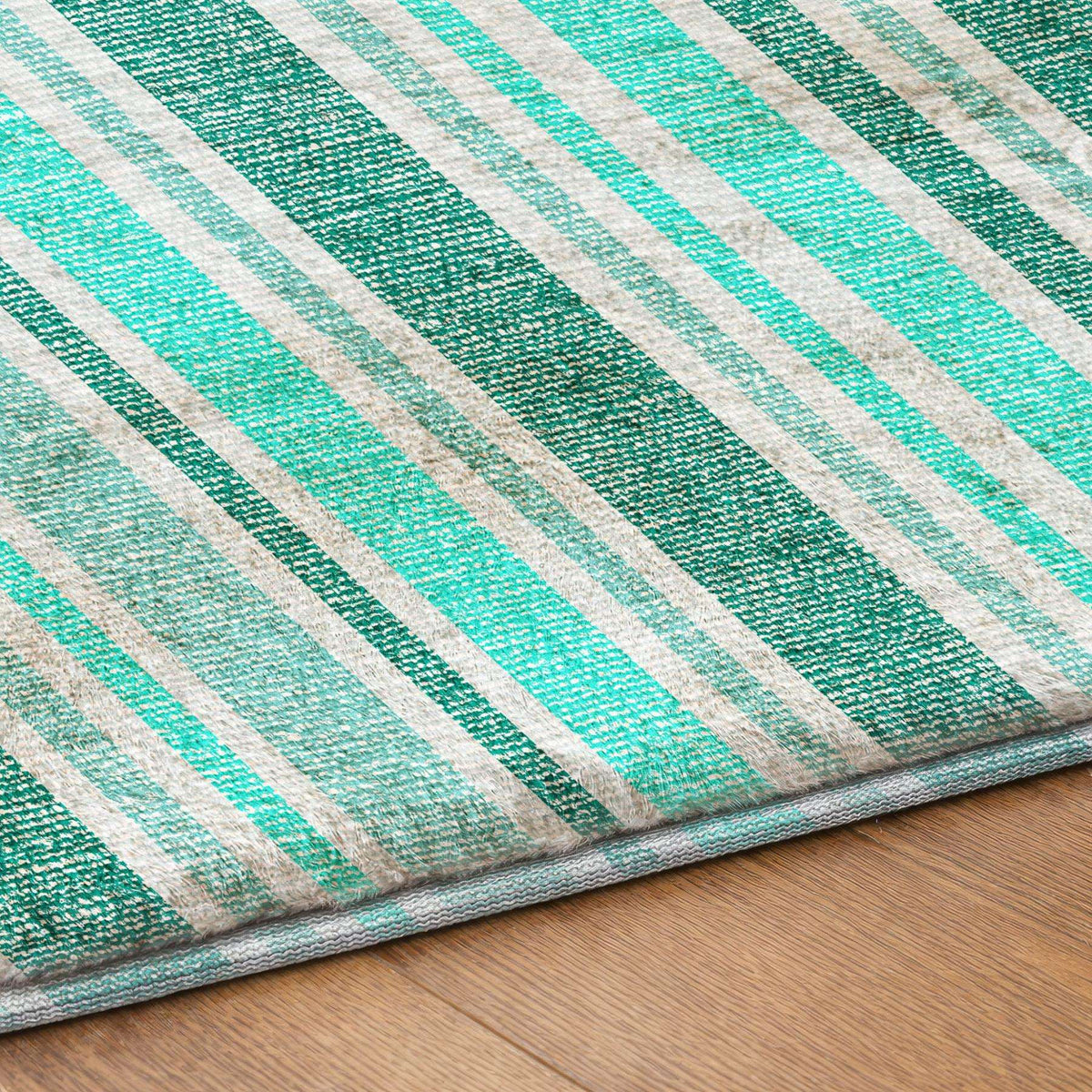 10' X 14' Turquoise And Teal Striped Shag Washable Area Rug With UV Protection - HomeRoots - Flyclothing LLC