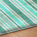 10' X 14' Turquoise And Teal Striped Shag Washable Area Rug With UV Protection - HomeRoots - Flyclothing LLC