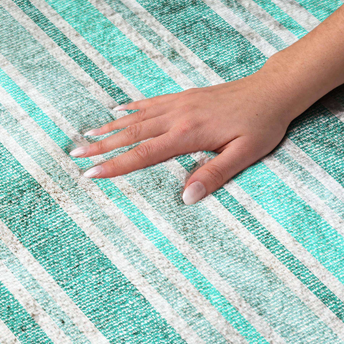10' X 14' Turquoise And Teal Striped Shag Washable Area Rug With UV Protection - HomeRoots - Flyclothing LLC