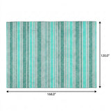 10' X 14' Turquoise And Teal Striped Shag Washable Area Rug With UV Protection - HomeRoots - Flyclothing LLC