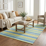 5' X 8' Yellow And Blue Striped Shag Washable Area Rug With UV Protection - HomeRoots - Flyclothing LLC