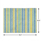 5' X 8' Yellow And Blue Striped Shag Washable Area Rug With UV Protection - HomeRoots - Flyclothing LLC