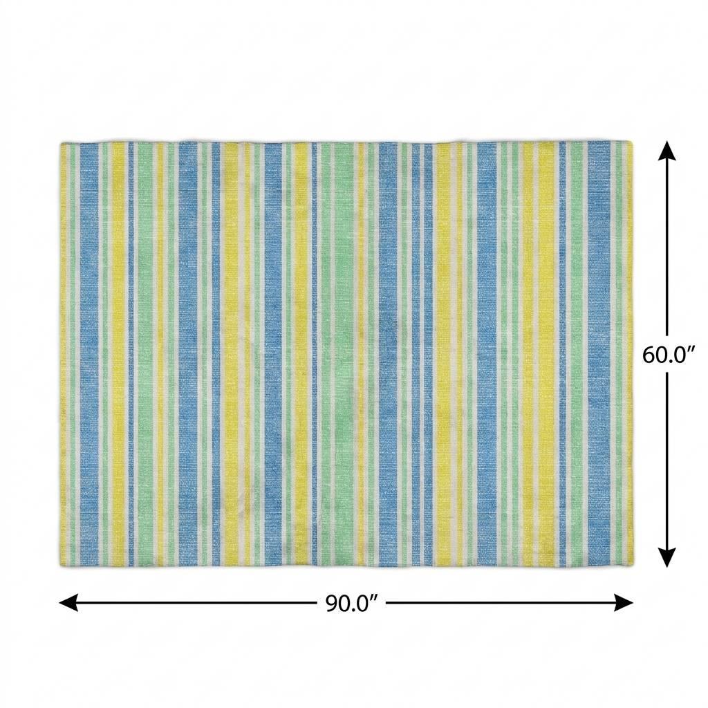 5' X 8' Yellow And Blue Striped Shag Washable Area Rug With UV Protection - HomeRoots - Flyclothing LLC