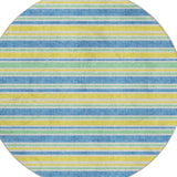 8' Yellow And Blue Striped Shag Washable Round Rug With UV Protection - HomeRoots - Flyclothing LLC