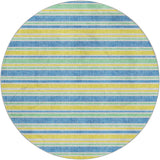8' Yellow And Blue Striped Shag Washable Round Rug With UV Protection - HomeRoots - Flyclothing LLC