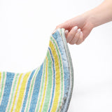 8' Yellow And Blue Striped Shag Washable Round Rug With UV Protection - HomeRoots - Flyclothing LLC