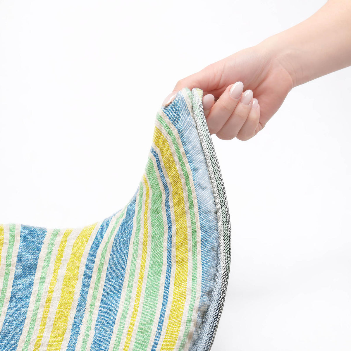 8' Yellow And Blue Striped Shag Washable Round Rug With UV Protection - HomeRoots - Flyclothing LLC