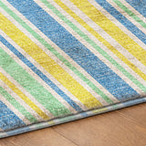 8' Yellow And Blue Striped Shag Washable Round Rug With UV Protection - HomeRoots - Flyclothing LLC