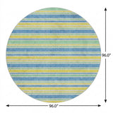 8' Yellow And Blue Striped Shag Washable Round Rug With UV Protection - HomeRoots - Flyclothing LLC
