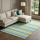 9' X 12' Yellow And Blue Striped Shag Washable Area Rug With UV Protection - HomeRoots - Flyclothing LLC