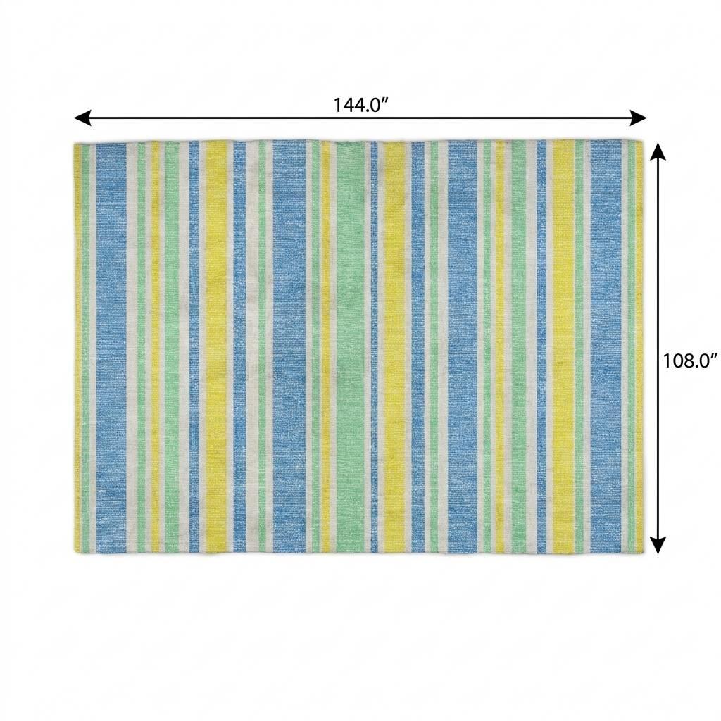 9' X 12' Yellow And Blue Striped Shag Washable Area Rug With UV Protection - HomeRoots - Flyclothing LLC