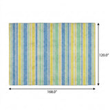 10' X 14' Yellow And Blue Striped Shag Washable Area Rug With UV Protection - HomeRoots - Flyclothing LLC