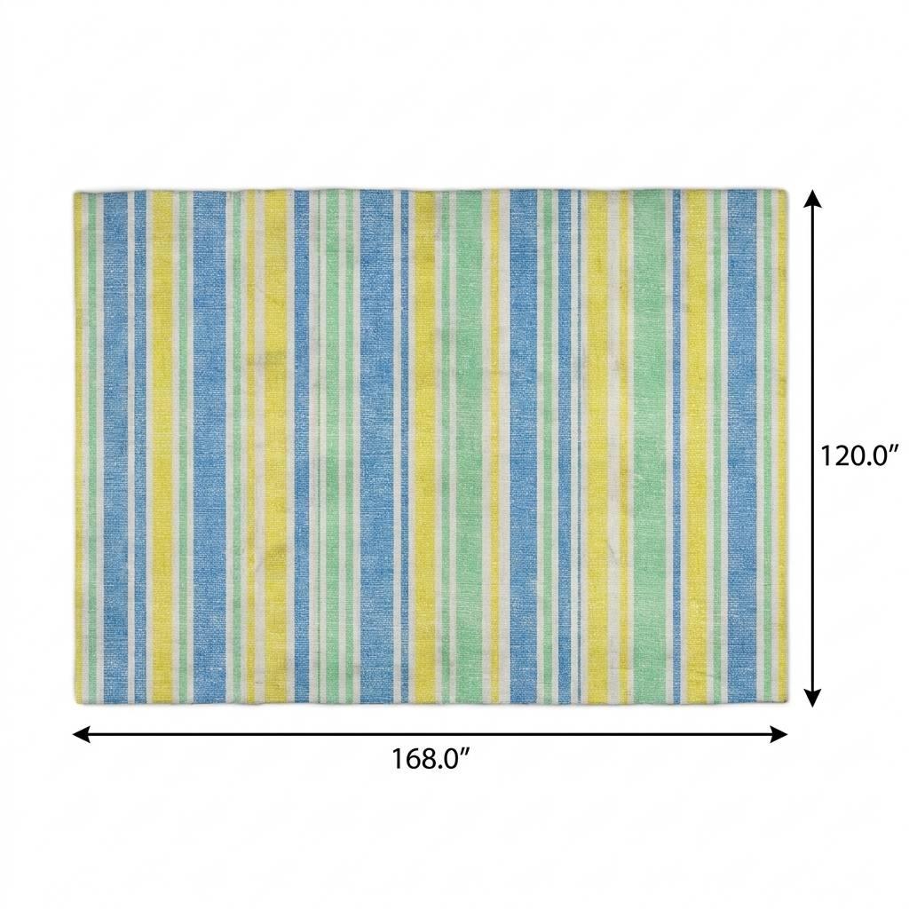 10' X 14' Yellow And Blue Striped Shag Washable Area Rug With UV Protection - HomeRoots - Flyclothing LLC