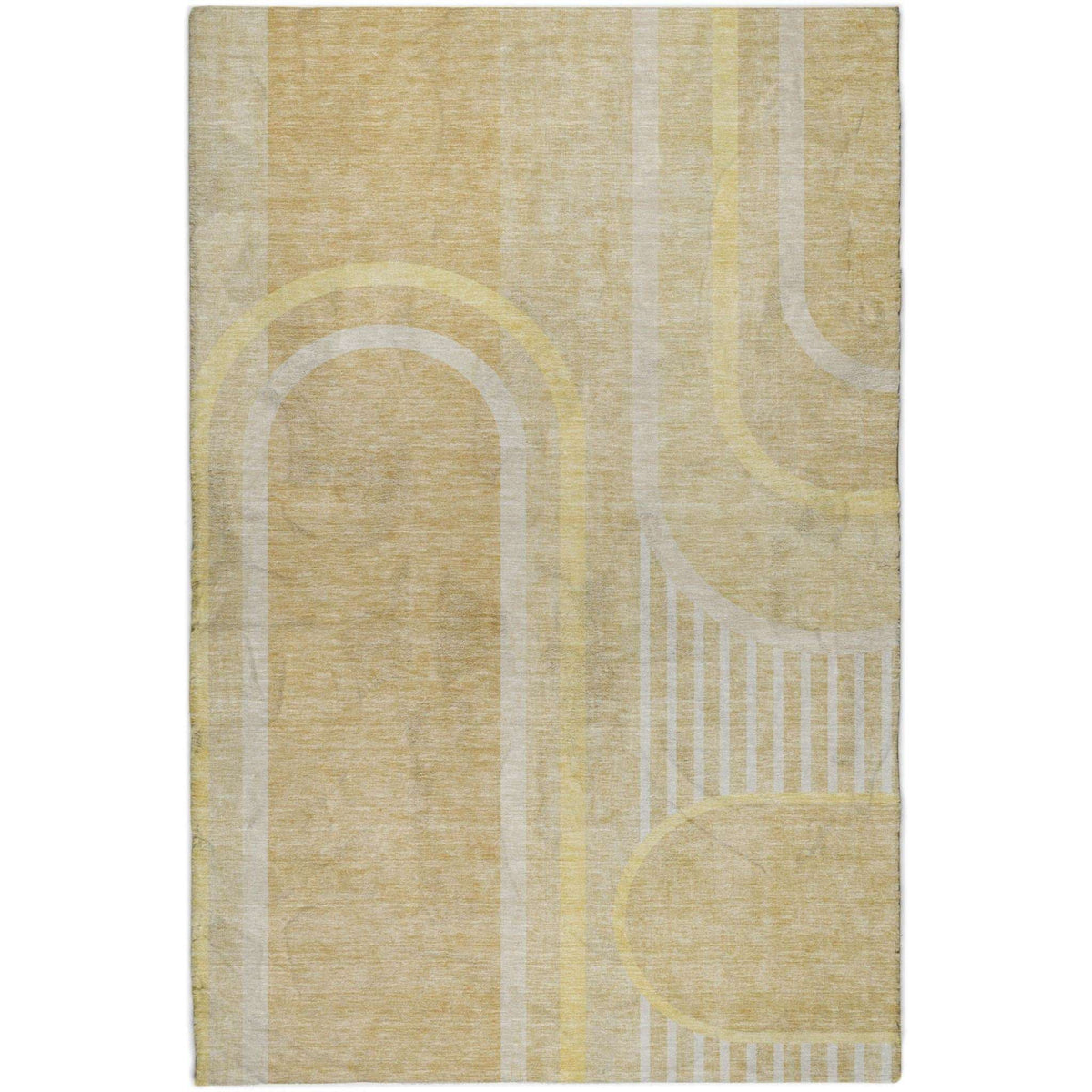 5' X 8' Beige And Gold Geometric Shag Washable Area Rug With UV Protection - HomeRoots - Flyclothing LLC