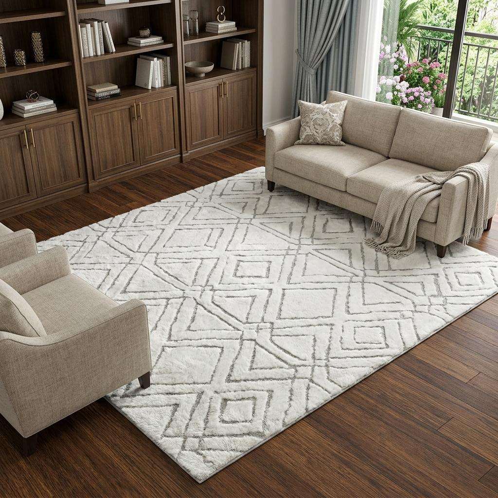 10' X 14' Beige And Gold Geometric Shag Washable Area Rug With UV Protection - HomeRoots - Flyclothing LLC