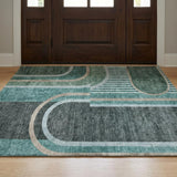 3' X 5' Emerald And Fern Green Geometric Shag Washable Area Rug With UV Protection - HomeRoots - Flyclothing LLC