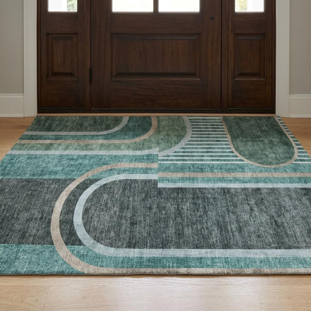 3' X 5' Emerald And Fern Green Geometric Shag Washable Area Rug With UV Protection - HomeRoots - Flyclothing LLC