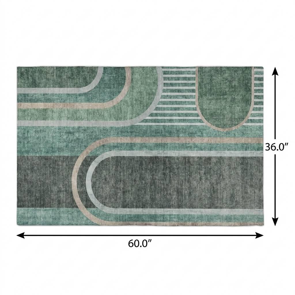 3' X 5' Emerald And Fern Green Geometric Shag Washable Area Rug With UV Protection - HomeRoots - Flyclothing LLC