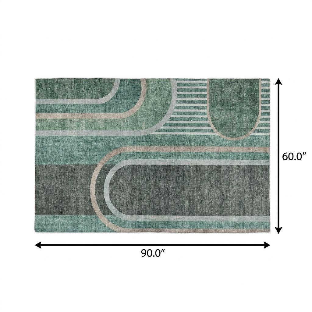 5' X 8' Emerald And Fern Green Geometric Shag Washable Area Rug With UV Protection - HomeRoots - Flyclothing LLC