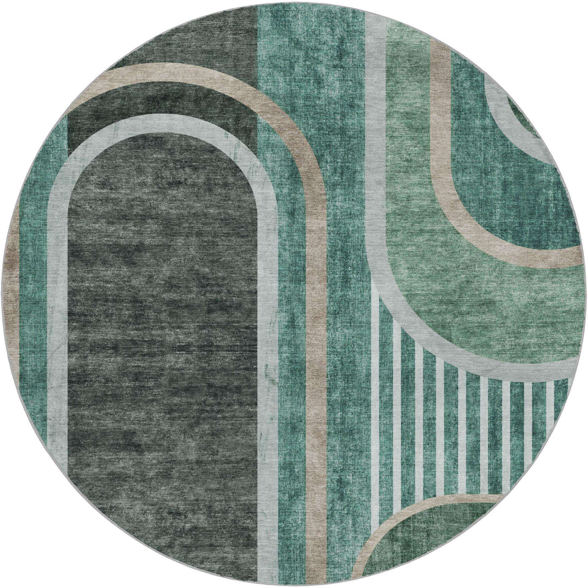 8' Emerald And Fern Green Geometric Shag Washable Round Rug With UV Protection - HomeRoots - Flyclothing LLC