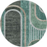8' Emerald And Fern Green Geometric Shag Washable Round Rug With UV Protection - HomeRoots - Flyclothing LLC