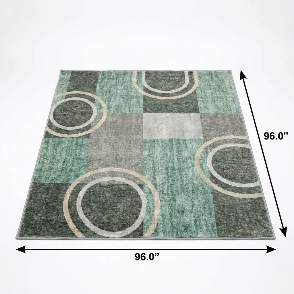 8' Emerald And Fern Green Geometric Shag Washable Round Rug With UV Protection - HomeRoots - Flyclothing LLC