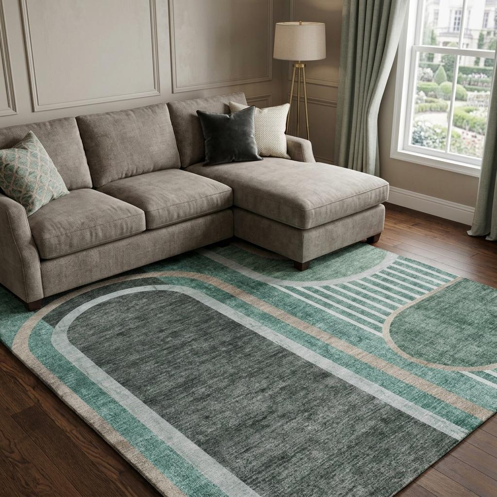 8' X 10' Emerald And Fern Green Geometric Shag Washable Area Rug With UV Protection - HomeRoots - Flyclothing LLC