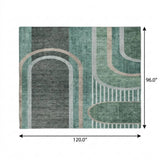 8' X 10' Emerald And Fern Green Geometric Shag Washable Area Rug With UV Protection - HomeRoots - Flyclothing LLC