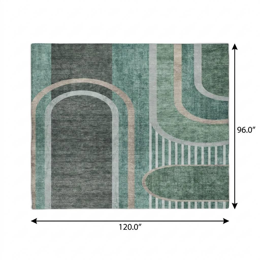 8' X 10' Emerald And Fern Green Geometric Shag Washable Area Rug With UV Protection - HomeRoots - Flyclothing LLC