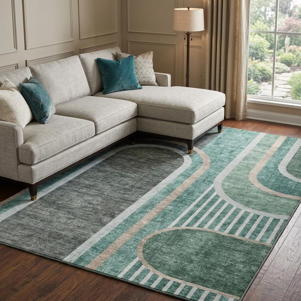 9' X 12' Emerald And Fern Green Geometric Shag Washable Area Rug With UV Protection - HomeRoots - Flyclothing LLC