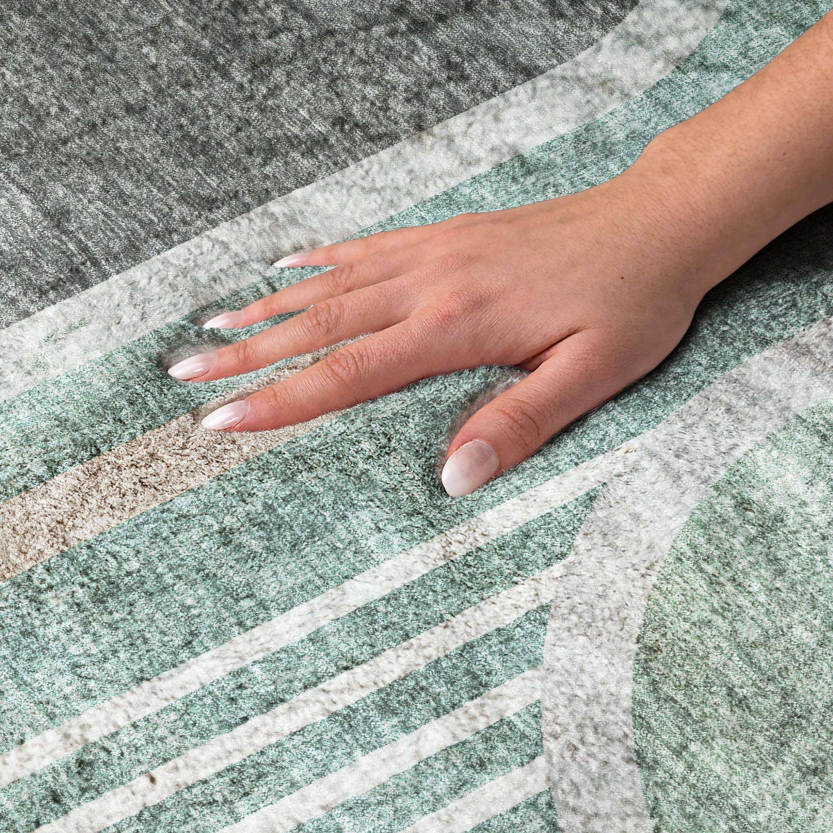 9' X 12' Emerald And Fern Green Geometric Shag Washable Area Rug With UV Protection - HomeRoots - Flyclothing LLC