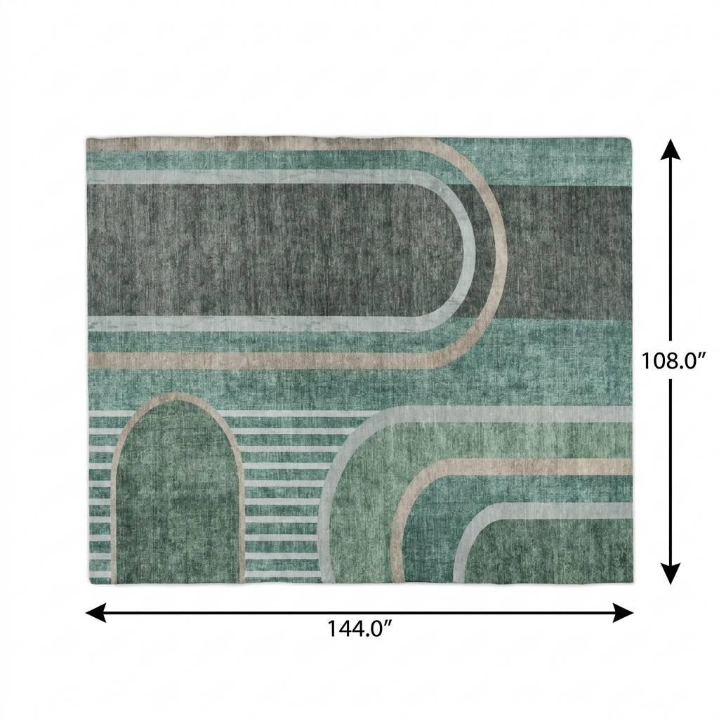 9' X 12' Emerald And Fern Green Geometric Shag Washable Area Rug With UV Protection - HomeRoots - Flyclothing LLC