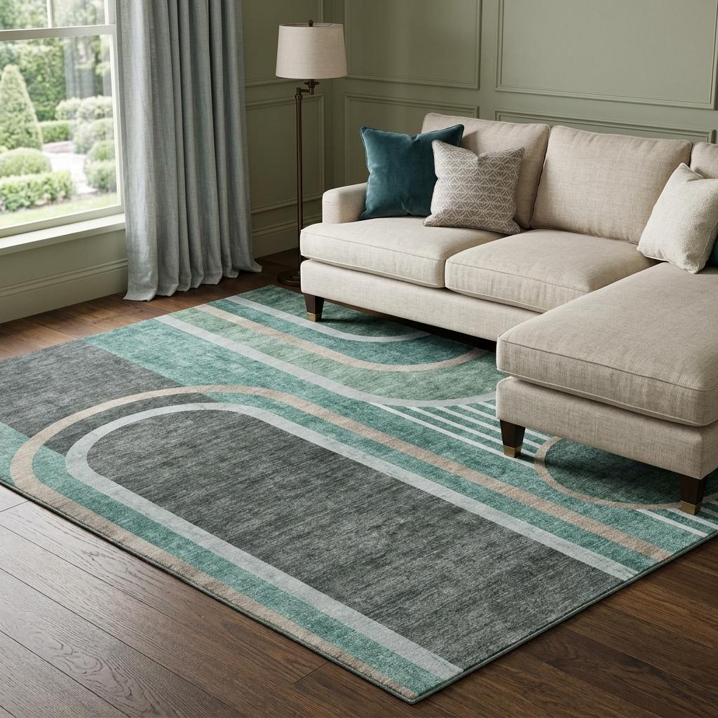 10' X 14' Emerald And Fern Green Geometric Shag Washable Area Rug With UV Protection - HomeRoots - Flyclothing LLC