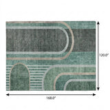 10' X 14' Emerald And Fern Green Geometric Shag Washable Area Rug With UV Protection - HomeRoots - Flyclothing LLC