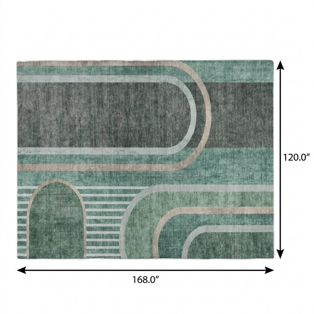 10' X 14' Emerald And Fern Green Geometric Shag Washable Area Rug With UV Protection - HomeRoots - Flyclothing LLC