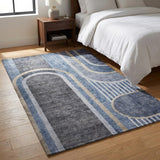 3' X 5' Navy Blue And Silver Geometric Shag Washable Area Rug With UV Protection - HomeRoots - Flyclothing LLC