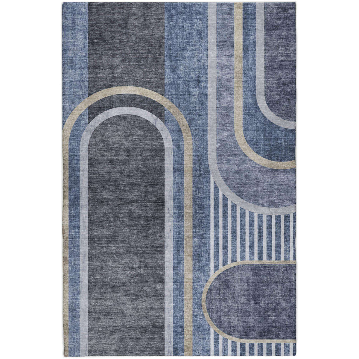 3' X 5' Navy Blue And Silver Geometric Shag Washable Area Rug With UV Protection - HomeRoots - Flyclothing LLC