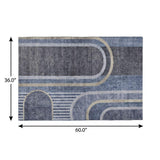 3' X 5' Navy Blue And Silver Geometric Shag Washable Area Rug With UV Protection - HomeRoots - Flyclothing LLC