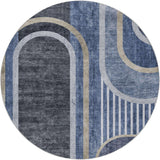8' Navy Blue And Silver Geometric Shag Washable Round Rug With UV Protection - HomeRoots - Flyclothing LLC