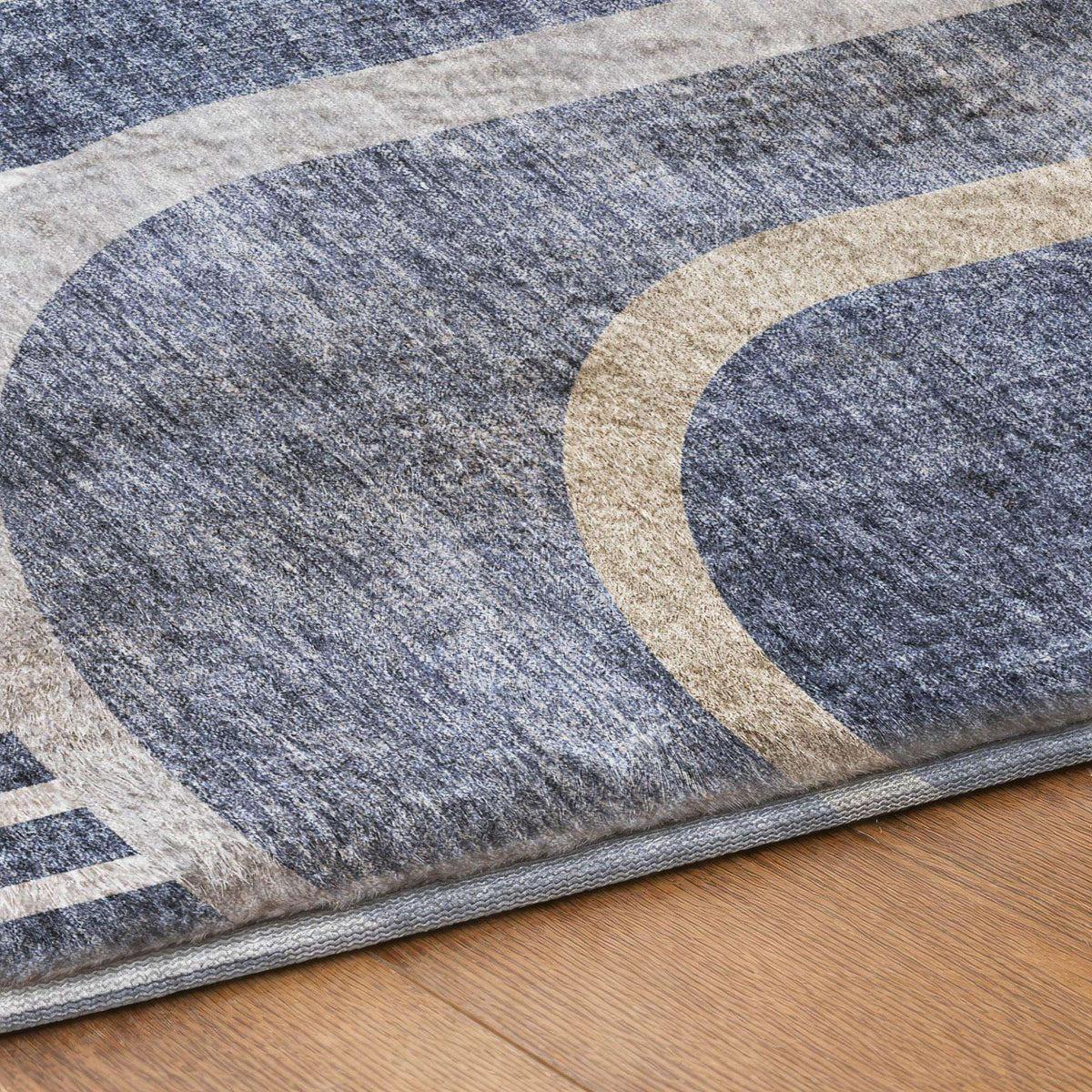8' Navy Blue And Silver Geometric Shag Washable Round Rug With UV Protection - HomeRoots - Flyclothing LLC